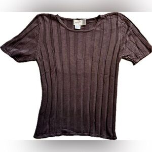 Vintage 90s Jacqueline Ferrar 100% Silk Chocolate Ribbed Short Sleeve Top Medium